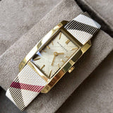 Burberry Nova Gold Tone Square Dial Leather Strap Watch for Women - BU1582
