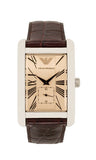 Emporio Armani Classic Beige Dial Brown Leather Strap Watch For Men - AR0154