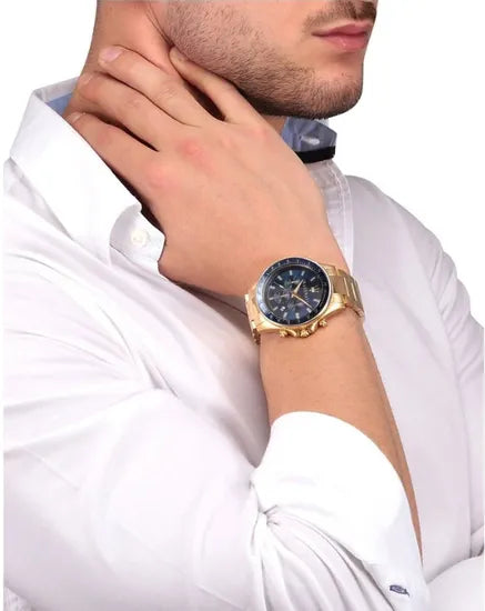Maserati SFIDA Gold Men Stainless Blue Dial Watch Steel Analog For