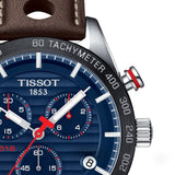 Tissot PRS 516 Chronograph Blue Dial Brown Leather Strap Watch For Men - T100.417.16.041.00