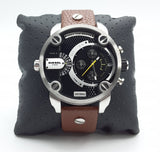 Diesel SBA Dual Time Black Dial Brown Leather Strap Watch For Men - DZ7264