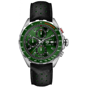 Tag Heuer Formula 1 Calibre 16 Automatic Chronograph Green Dial Black Leather Strap Watch for Men - CAZ2016.FC6473