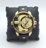 Diesel Mr Daddy Gold Dial Black Leather Strap Watch For Men - DZ7363