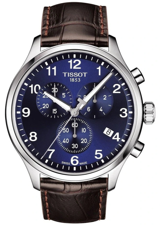 Tissot Chrono XL Classic Blue Dial Brown Leather Strap Watch For Men