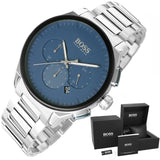 Hugo Boss Peak Chronograph Blue Dial Silver Steel Strap Watch for Men - 1513763