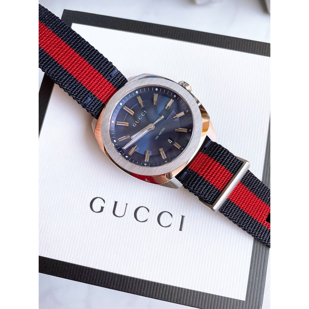 Gucci Blue Dial Blue & Red Nylon Strap Watch For Men - YA142304