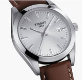 Tissot Gentleman Silver Dial Brown Leather Strap Watch For Men - T127.410.16.031.00