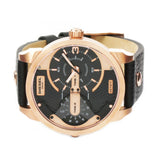 Diesel Mini Daddy Dual Time Black & Gold Dial Black Leather Strap Watch For Men - DZ7317
