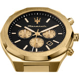 Maserati Stile 45mm Chronograph Black Dial Gold Stainless Steel Strap Watch For Men - R8873642001