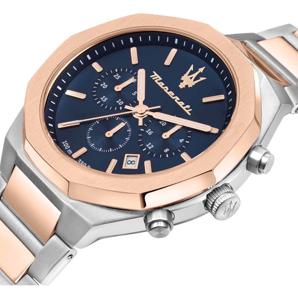 Two Rose Men Stile Strap Blue Chronograph Dial Maserati Gold Watch Tone For