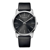 Calvin Klein City Grey Dial Black Leather Strap Watch For Men - K2G21107