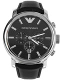 Emporio Armani Classic Chronograph Black Dial Black Leather Strap Watch For Men - AR0431