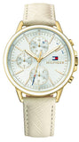 Tommy Hilfiger Carly Silver Dial Cream Leather Strap Watch for Women - 1781790