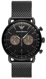 Emporio Armani Aviator Black Dial Black Mesh Bracelet Watch For Men - AR11142