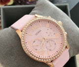 Guess Solar Rose Gold Dial Pink Rubber Strap Watch For Women - W1135L2