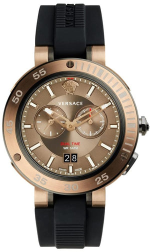 Versace V Extreme Chronograph Brown Tone Dial Black Rubber Strap Watch for Men - VCN030017