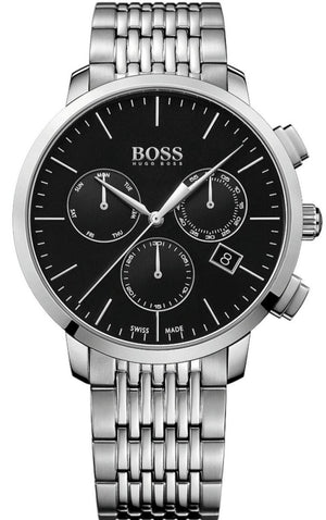Hugo Boss Associate Black Dial Silver Steel Strap Watch for Men - 1513267