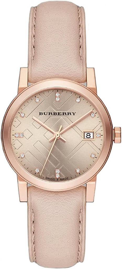 Burberry The City Beige Diamonds Dial Beige Leather Strap Watch for Women - BU9131