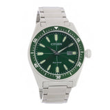 Citizen Eco Drive Vintage Green Dial Silver Steel Strap Watch For Men - AW1598-70X