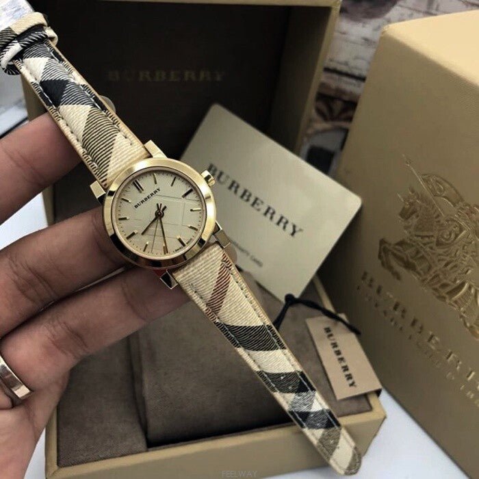 Burberry The City Champagne DIal Haymarket Check Leather Strap Watch for Women - BU9219
