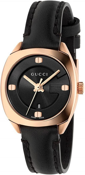 Gucci GG2570 Quartz Black Dial Black Leather Strap Watch For Women - YA142509