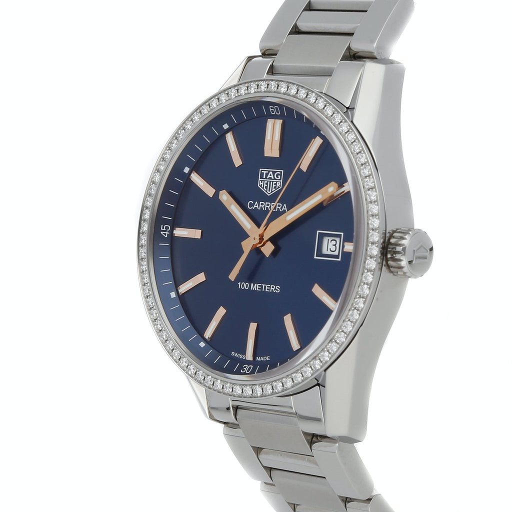 Tag Heuer Carrera Quartz 39mm Diamonds Blue Dial Silver Steel