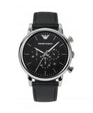 Emporio Armani Classic Chronograph Black Dial Black Leather Strap Watch For Men - AR1733