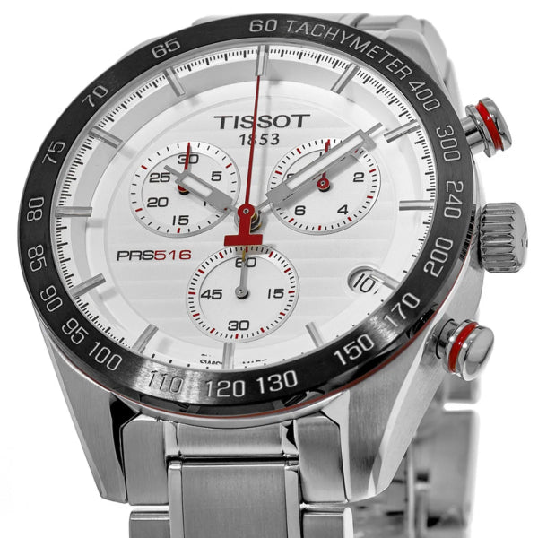 Tissot T Sport PRS 516 Chronograph White Dial Silver Steel Strap