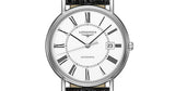 Longines Presence 38.5mm Automatic White Dial Black Leather Strap Watch for Men - L4.921.4.11.2