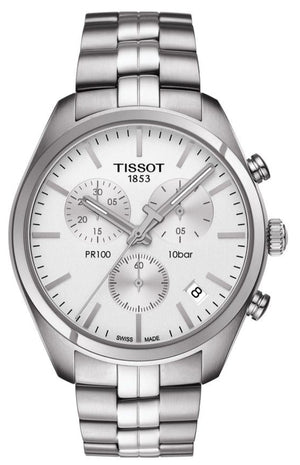 Tissot T Classic PR 100 Chronograph Silver Dial Silver Steel Strap Watch For Men - T101.417.11.031.00