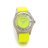 Marc Jacobs Henry Skeleton Neon Yellow Dial Leather Strap Watch for Women - MBM1242