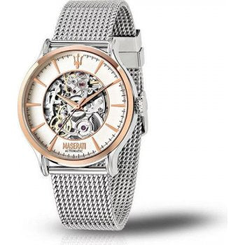Maserati Epoca Automatic White Dial Silver Mesh Bracelet Watch For Men - R8823118001