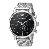 Emporio Armani Luigi Black Dial Silver Mesh Bracelet Watch For Men - AR8032