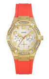 Guess Jet Setter Golden Dial Orange Rubber Watch For Women - W0564L2