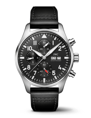 IWC Pilot's Watch Chronograph Black Dial Black Leather Strap Watch for Men - IW377709