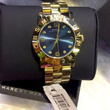 Marc Jacobs Amy Blue Dial Gold Stainless Steel Strap Watch for Women - MBM3166