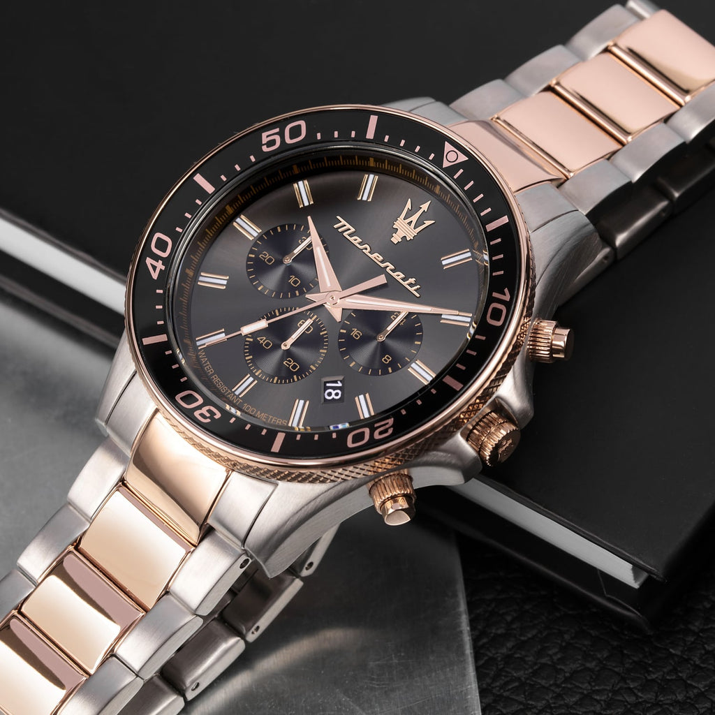 Maserati SFIDA Rose Quartz Dial Black Watch For Steel Men Stainless