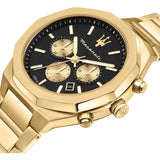 Maserati Stile 45mm Chronograph Black Dial Gold Stainless Steel Strap Watch For Men - R8873642001