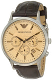 Emporio Armani Classic Chronograph Beige Dial Brown Leather Strap Watch For Men - AR2433