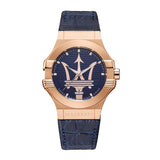 Maserati Potenza 42mm Rose Gold & Blue Dial Blue Leather Strap Watch For Men - R8851108027