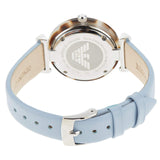 Emporio Armani White Dial Light Blue Leather Strap Watch For Women - AR11002