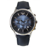 Emporio Armani Classic Chronograph Blue Dial Blue Leather Strap Watch For Men - AR2473