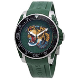 Gucci Dive Tiger Green Dial Green Rubber Strap Watch For Men - YA136316