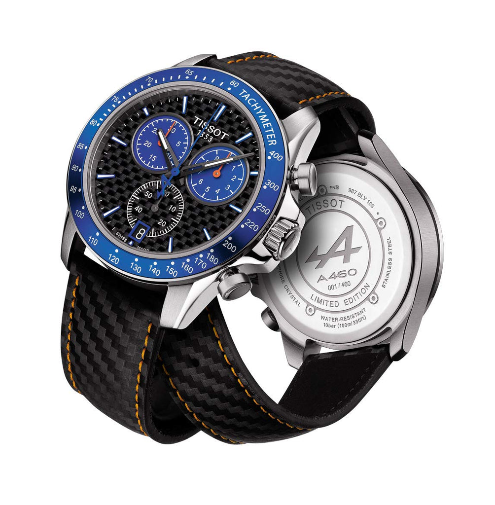 Tissot V8 Alpine Carbon Chronograph Black Dial Black Leather Strap Watch For Men - T106.417.16.201.00
