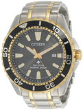 Citizen Eco Drive Promaster Diver Black Dial Two Tone Steel Strap Watch For Men - BN0194-57E