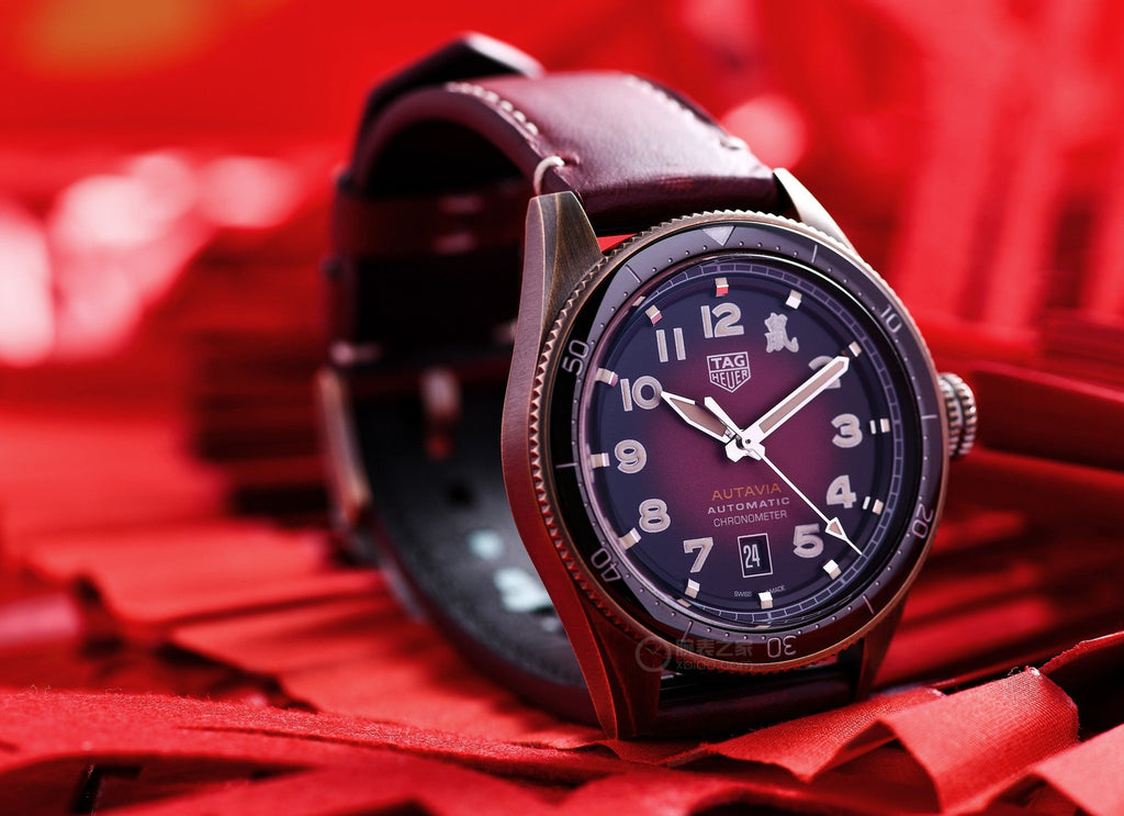 Tag Heuer Autavia Calibre 5 Chinese New Year Maroon Dial Maroon Leather Strap Watch for Men - WBE5193.FC8300