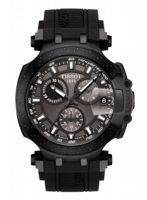 Tissot T Race Chronograph Anthracite Black Dial Black Silicone Strap Watch For Men - T115.417.37.061.03