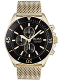 Hugo Boss Ocean Edition Black Dial Gold Mesh Bracelet Watch for Men - 1513703