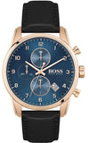 Hugo Boss Skymaster Chronograph Blue Dial Black Leather Strap Watch for Men - 1513783