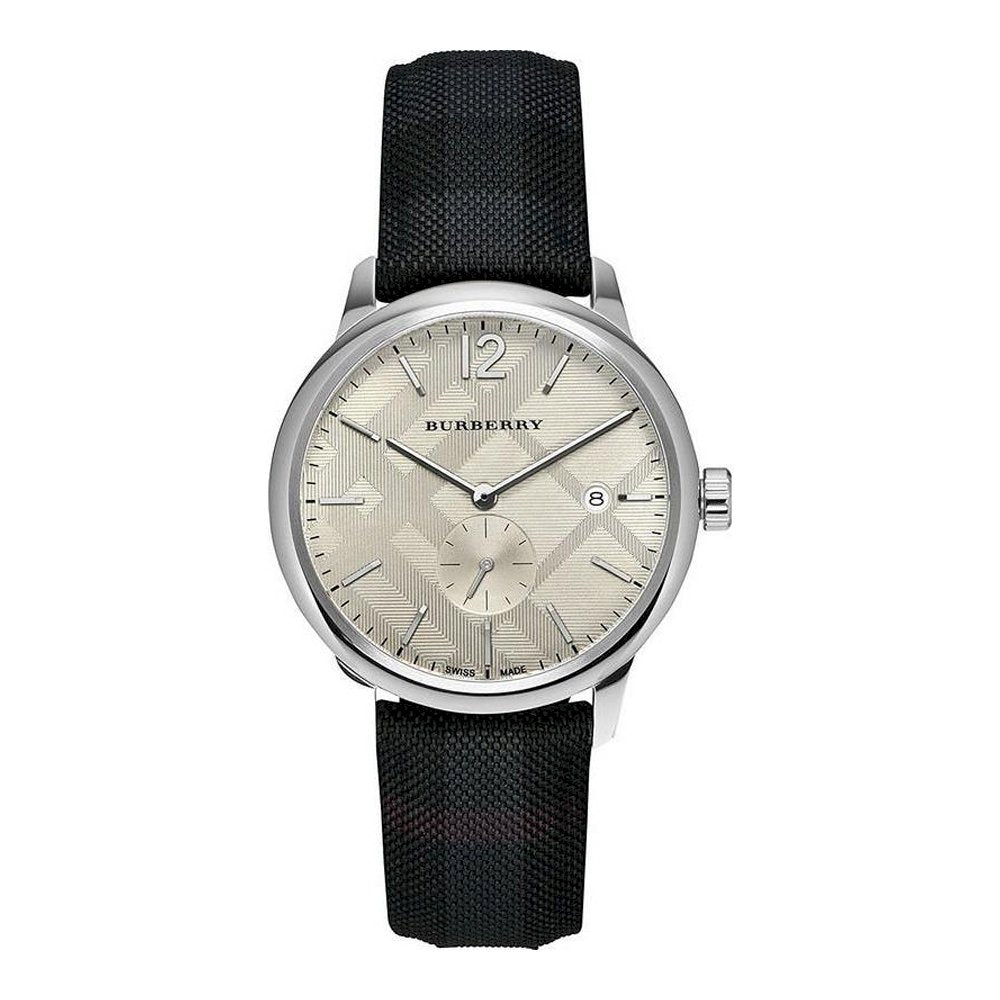 Burberry Classic Round Cream Dial Black Leather Strap Watch for Men - BU10008